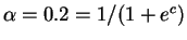$ \alpha=0.2 = 1/(1+e^{c})$